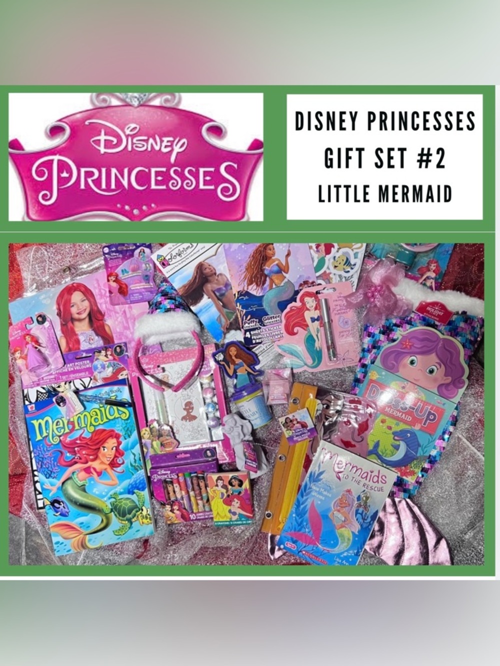 NEW:Kid Pack of 26 Items Over 200 Pcs Disney Princess Set#2:Little Mermaid Theme
